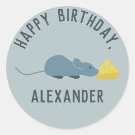 Aangepaste blauwe muis en kaas ronde sticker