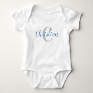 Aangepaste blauwe naam en grijze Initiaal Baby T-s Romper
