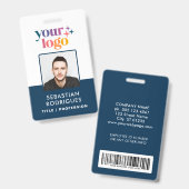 Aangepaste Blauwe Naam Logo Foto Barcode Medewerke Badge (Voor- en achterkant)