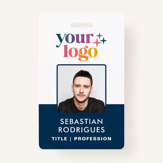 Aangepaste Blauwe Naam Logo Foto Barcode Medewerke Badge (Voorkant)