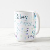 Aangepaste blauwe namen herhalen met kleine harten koffiemok (Voorkant rechts)