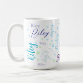 Aangepaste blauwe namen herhalen met kleine harten koffiemok (Links)