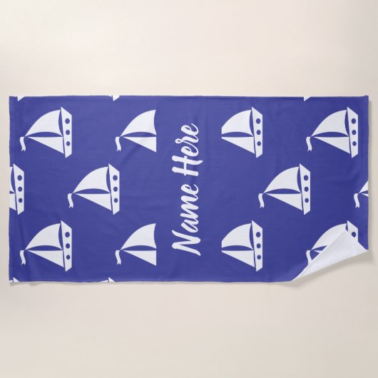 Aangepaste blauwe nautisch met aangepaste naam strandlaken (Voorkant)