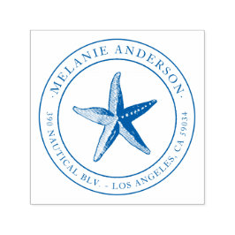 Aangepaste Blauwe Nautische Zeester Naam Retouradr Zelfinktende Stempel