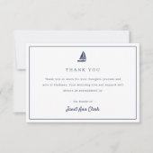 Aangepaste blauwe nautische zeilboot begrafenis sy bedankkaart (Voorkant)