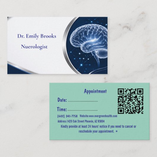 Aangepaste blauwe neuroloog visitekaartje met afsp (Voorkant / Achterkant)