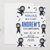Aangepaste Blauwe Ninja-jongen Warrior-verjaardags Kaart (Voorkant / Achterkant)