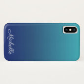 Aangepaste blauwe ombre gradiënt Case-Mate iPhone case (Achterkant (horizontaal))