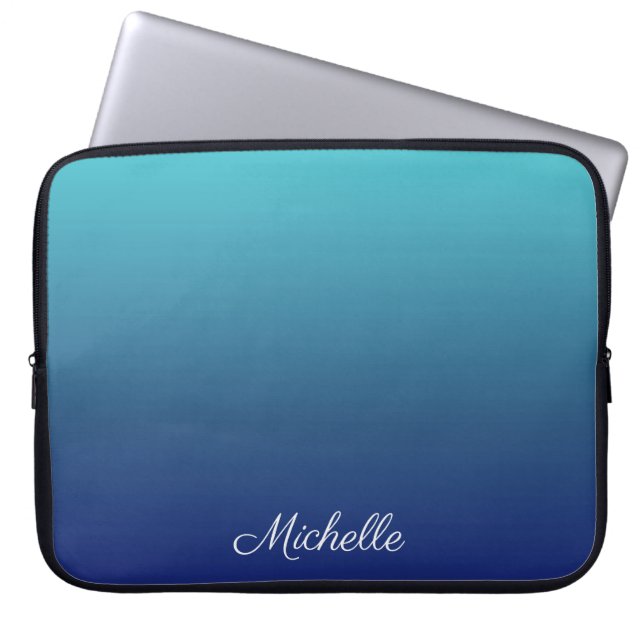 Aangepaste blauwe ombre gradiënt laptop sleeve (Voorkant)