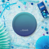 Aangepaste blauwe ombre gradiënt papieren bordje (Feest)