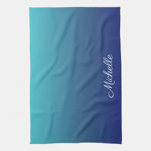 Aangepaste blauwe ombre gradiënt theedoek (Verticaal)