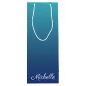 Aangepaste blauwe ombre gradiënt wijn cadeautas (Achterkant)
