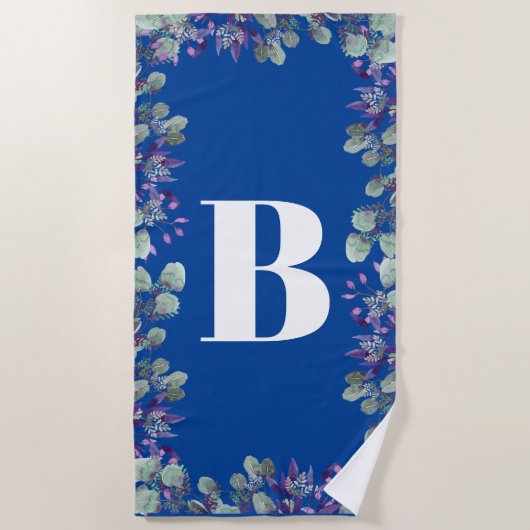 AANGEPASTE BLAUWE PAARSE BLOEMWITTE TYPOGRAFIE STRANDLAKEN (Voorkant)