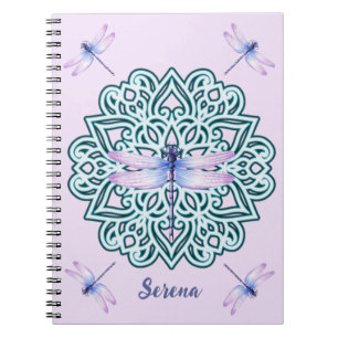 Aangepaste blauwe Paarse dragonfly Mandala roze Notitieboek