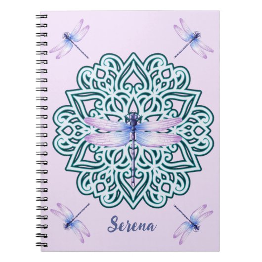 Aangepaste blauwe Paarse dragonfly Mandala roze Notitieboek (Voorkant)