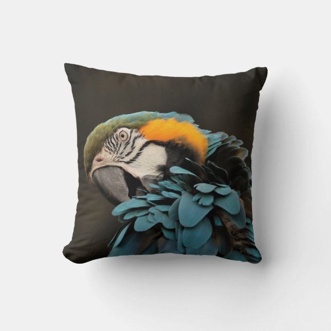 Aangepaste Blauwe Papegaai Kussen (Voorkant)