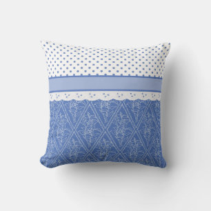 Aangepaste blauwe periwinkles poka Dots faux kant Kussen