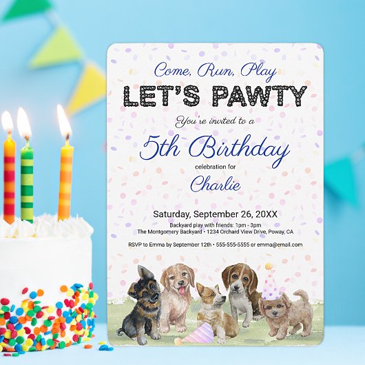 Aangepaste blauwe puppy Dog Birthday Party Kaart