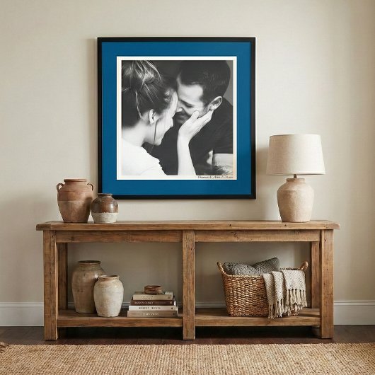 Aangepaste blauwe rand minimalistische koppel foto poster