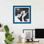 Aangepaste blauwe rand minimalistische koppel foto poster (Thuiskantoor)