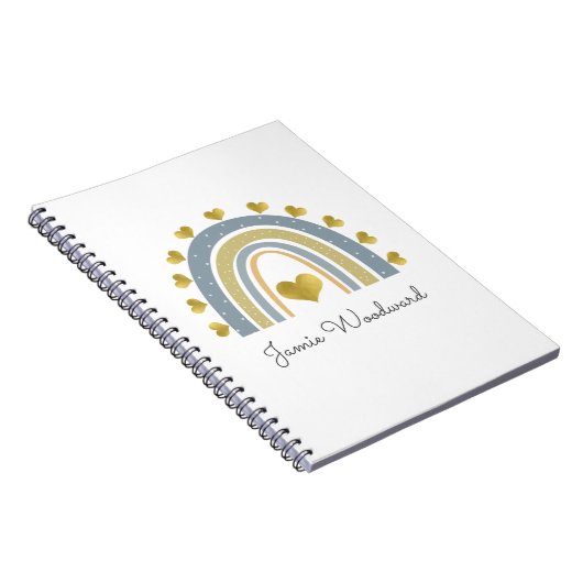 Aangepaste blauwe regenboog Golden Hearts 3 Ring B Notitieboek (Rechterzijde)