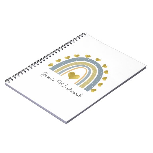 Aangepaste blauwe regenboog Golden Hearts 3 Ring B Notitieboek (Linkerzijde)
