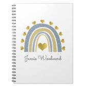 Aangepaste blauwe regenboog Golden Hearts 3 Ring B Notitieboek (Voorkant)