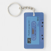 Aangepaste blauwe retro cassette mix-tape sleutelhanger (Voorkant)