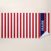 Aangepaste blauwe rode en witte kajaanstreep strandlaken (Voorkant)