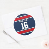 Aangepaste Blauwe Rode en Zilversport Stripes Ronde Sticker (Envelop)