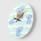 Aangepaste blauwe roze Baby olifant zurierige Kind Grote Klok (Hoek)