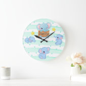 Aangepaste blauwe roze Baby olifant zurierige Kind Grote Klok (Huis)