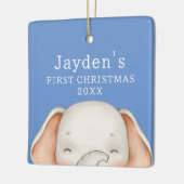 Aangepaste Blauwe Schattigee Olifant Baby Boy Eers Keramisch Ornament (Links)