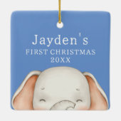 Aangepaste Blauwe Schattigee Olifant Baby Boy Eers Keramisch Ornament (Achterkant)