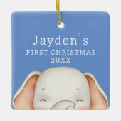 Aangepaste Blauwe Schattigee Olifant Baby Boy Eers Keramisch Ornament (Voorkant)