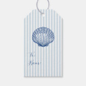 Aangepaste Blauwe Schelp Kuststreep Cadeaulabel (Voorkant)
