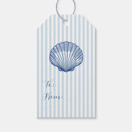 Aangepaste Blauwe Schelp Kuststreep Cadeaulabel (Voorkant)