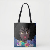 Aangepaste blauwe Sorority Natural Hair Black Art Tote Bag (Voorkant)