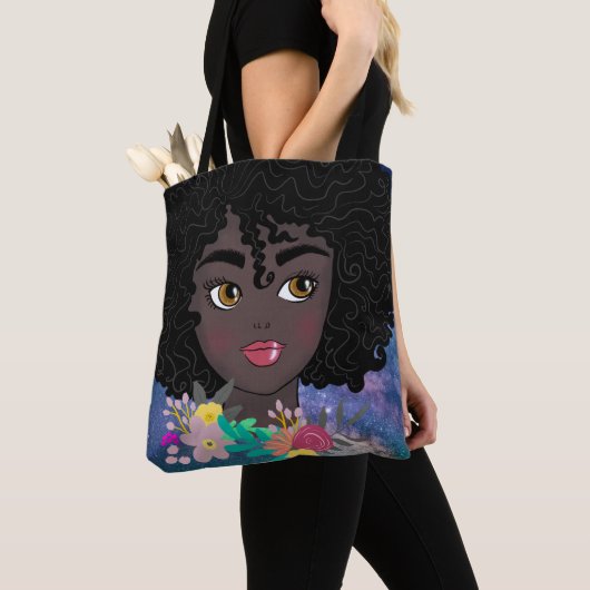 Aangepaste blauwe Sorority Natural Hair Black Art Tote Bag (Dichtbij)