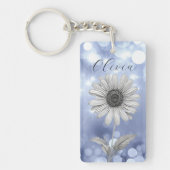Aangepaste Blauwe Sparkle Daisy Flower Sleutelhanger (Voorkant)