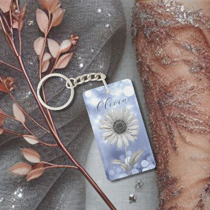 Aangepaste Blauwe Sparkle Daisy Flower Sleutelhanger