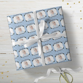 Aangepaste blauwe speldenfoto van Baby Birthday Cadeaupapier