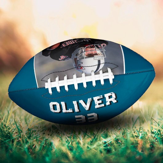 Aangepaste blauwe speler naam nummer foto aandenke american football