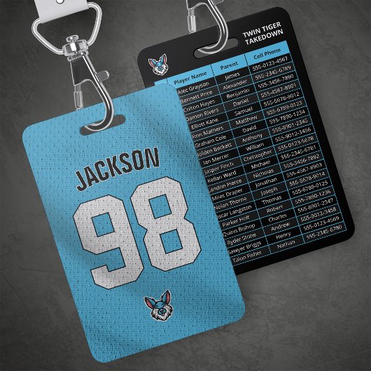 Aangepaste Blauwe Speler Team Roster Kaart Sport B Badge