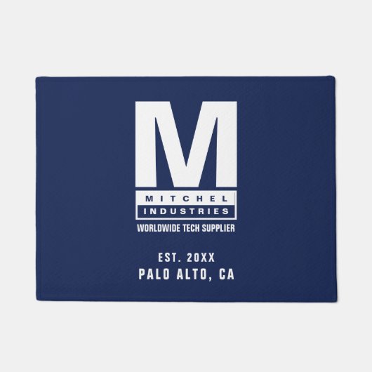 Aangepaste blauwe standaard Logo bedrijfsnaam Deurmat (Voorkant)