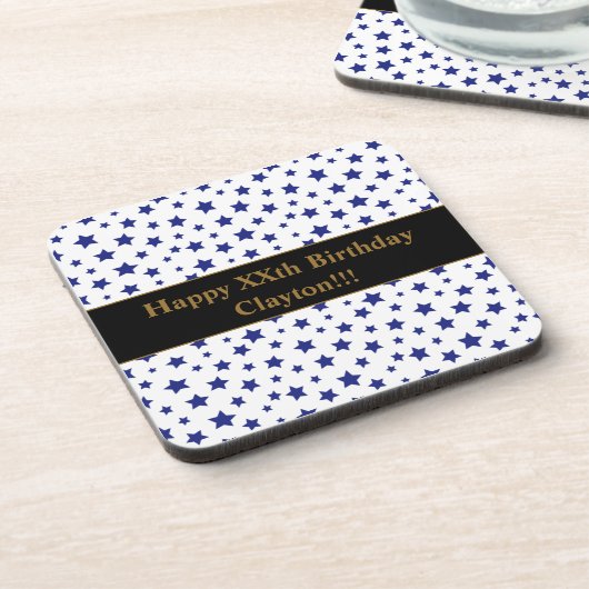 Aangepaste blauwe sterren met bericht verjaardagsf bier onderzetter (Linkerzijde)