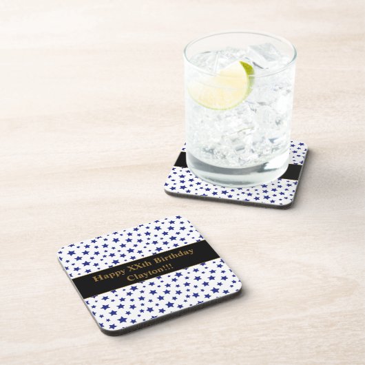 Aangepaste blauwe sterren met bericht verjaardagsf bier onderzetter (Rechterzijde)