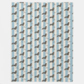 Aangepaste Blauwe Streep Teckel Huisdier Naam Fleece Deken (Voorkant)