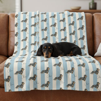 Aangepaste Blauwe Streep Teckel Huisdier Naam Fleece Deken