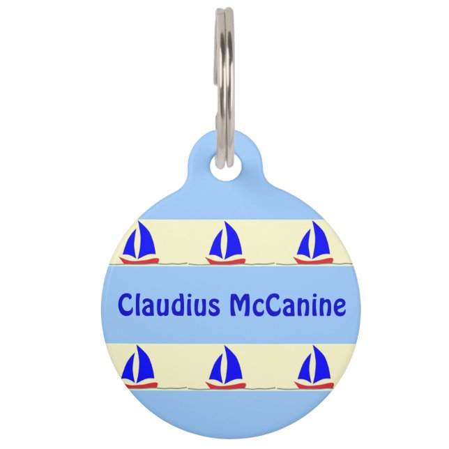 Aangepaste blauwe streep voor zeilboot huisdierpenning (Voorkant)